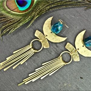 Boho Handmade Gold & Blue Statement Earrings